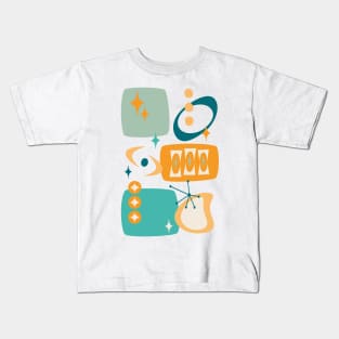 Atomic Age, Mid Century Abstract 19 in Aqua, Teal, Orange Kids T-Shirt